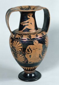 Ânfora ática de figuras vermelhas representando uma bacante e um sátiro, por Panácios (cerâmica)